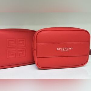 New Givenchy Iconic Logo Red Cosmetic Pouch Zip Clutch Leather Bag New